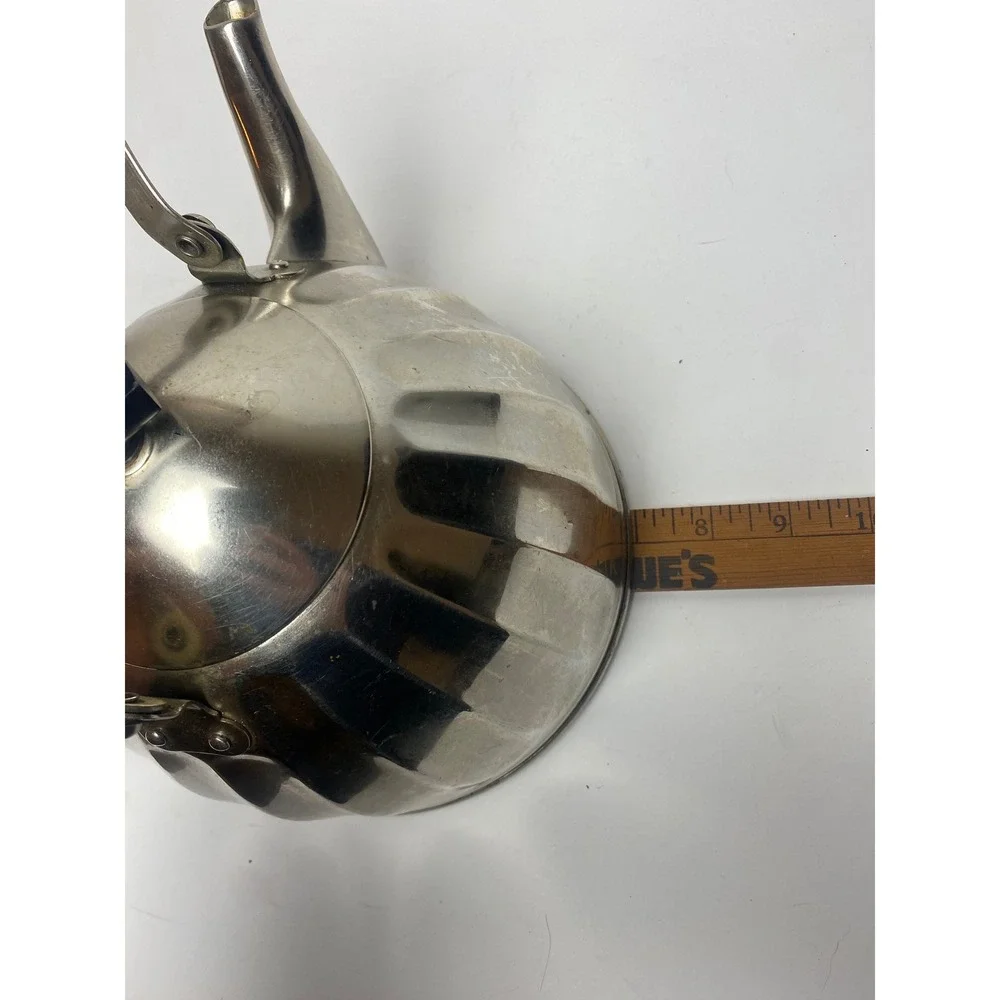 Vintage Soviet USSR Tea Kettle Nickel Plated Bronze Bakelite Handle Melon Shape